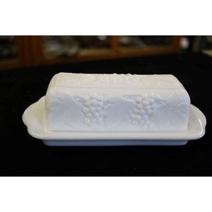 Imperial Milk Glass Grape Patter Butter Dish & Lid